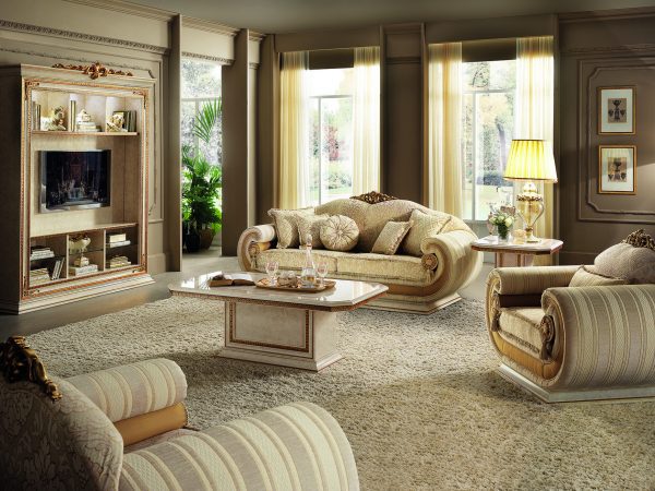 Classic Italian living room with light fabric